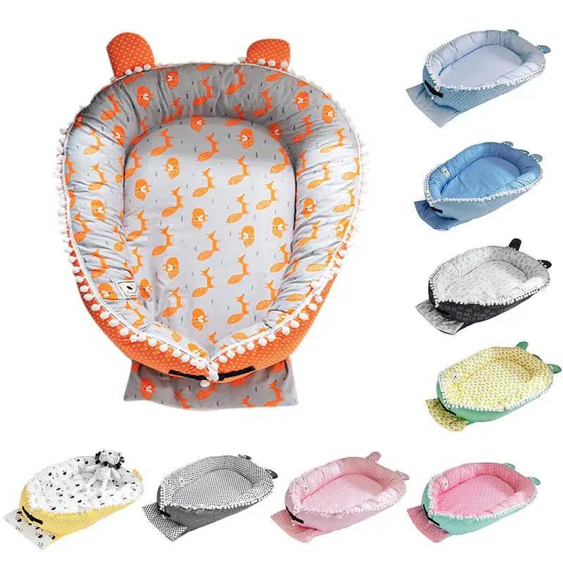 

Satin Baby Nest Cartoon Printing Bionic Bed Folding Detachable Washable Portable Baby Bed Multifunctional Travel Crib