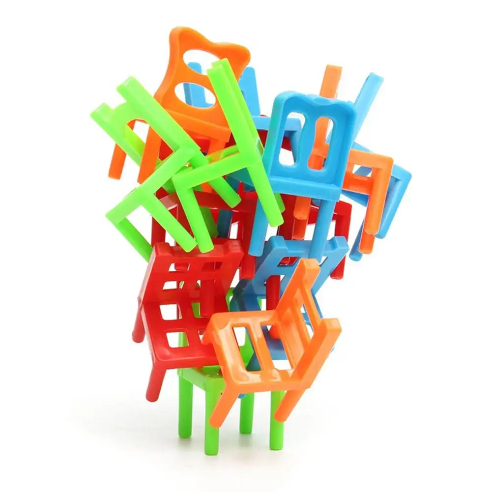  18Pcs/Lot Chair Shape Blocks Mini Plastic Balance Stacking Chairs Block Toy Kids Desk Play Game Toy