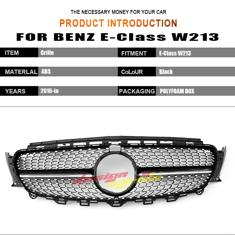  For Mercedes W213 Sport Diamond grille grill ABS Black With Camera E-Class E200 E250 E300 E350 E400