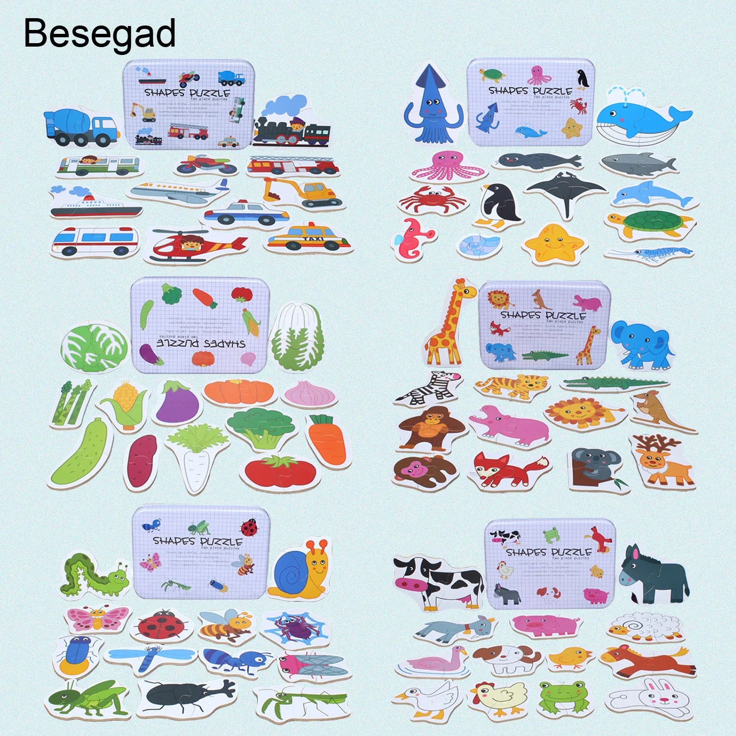 

Besegad Cartoon Wooden Puzzle Toys Card Book Children Early Learning Development Toys Educational Puzzle for Kids Festival Gifts