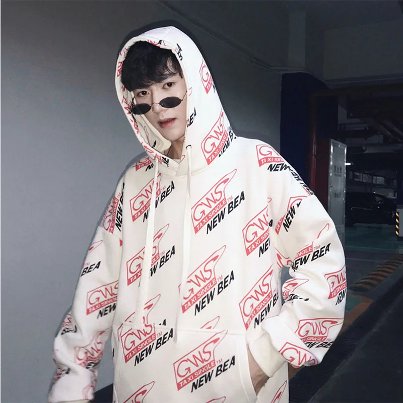 

2019 Letter Printing with A Velvet Cap Cover Men's Tide Korean Version Loose European and American Street Hoodies