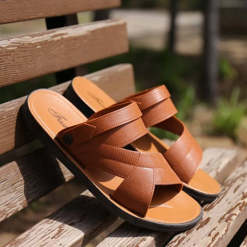 

Men's Summer Sandals Genuine leather comfortable slip-on casual sandals fashion Men slippers zapatillas hombre size 38-44