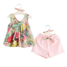 Summer Children's Girls Floral Printed Sleeveless Baby Soft Vest Tops +Shorts Sets For Girls Kids Clothes Outfit Suits