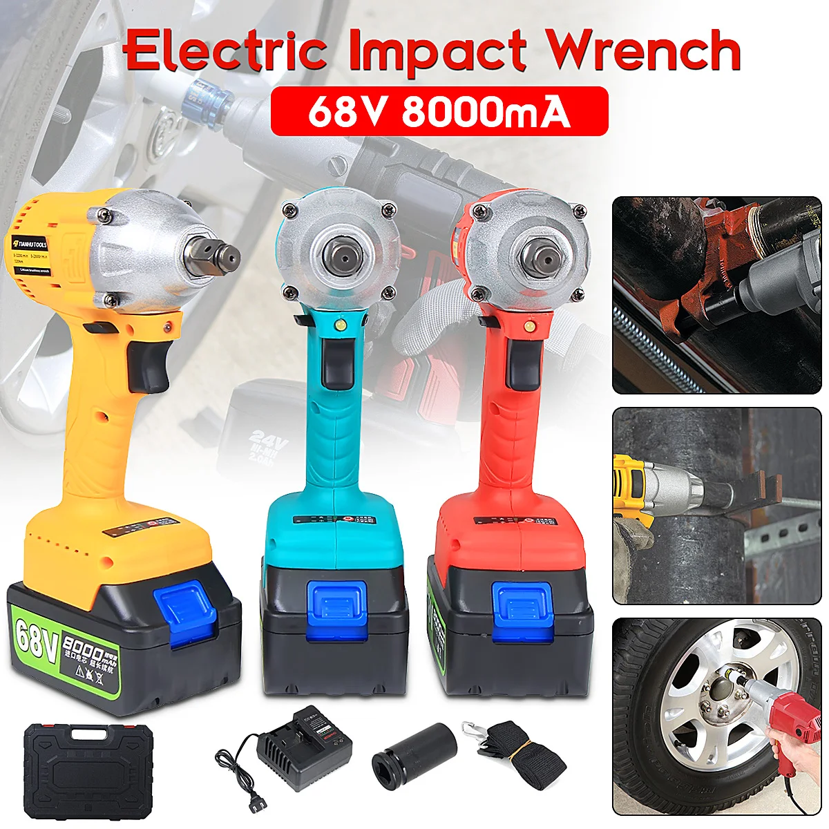 

Brushless/ Cordless Electric Wrench Impact Socket Wrench 68V 8000mAh Li Battery Hand Drill Installation Power Tools