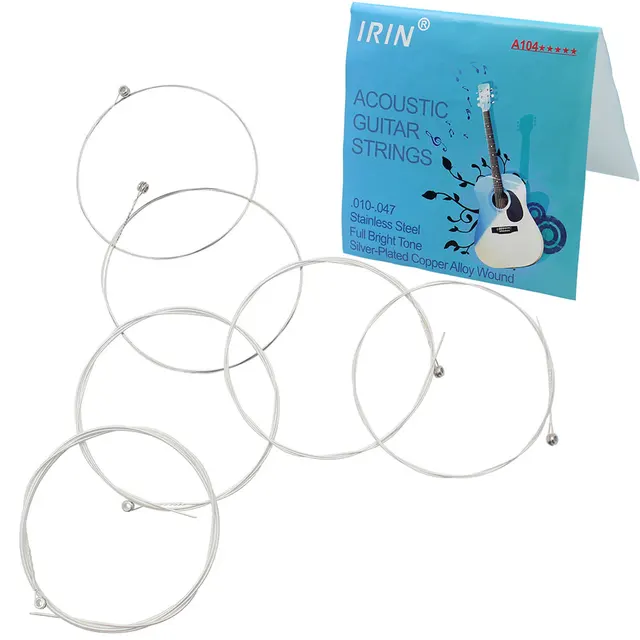 IRIN A104 Silver Plated Stainless Steel Music Instrument Strings Set Replacement for Acoustic Guitar 0.010-0.047 Inch Size
