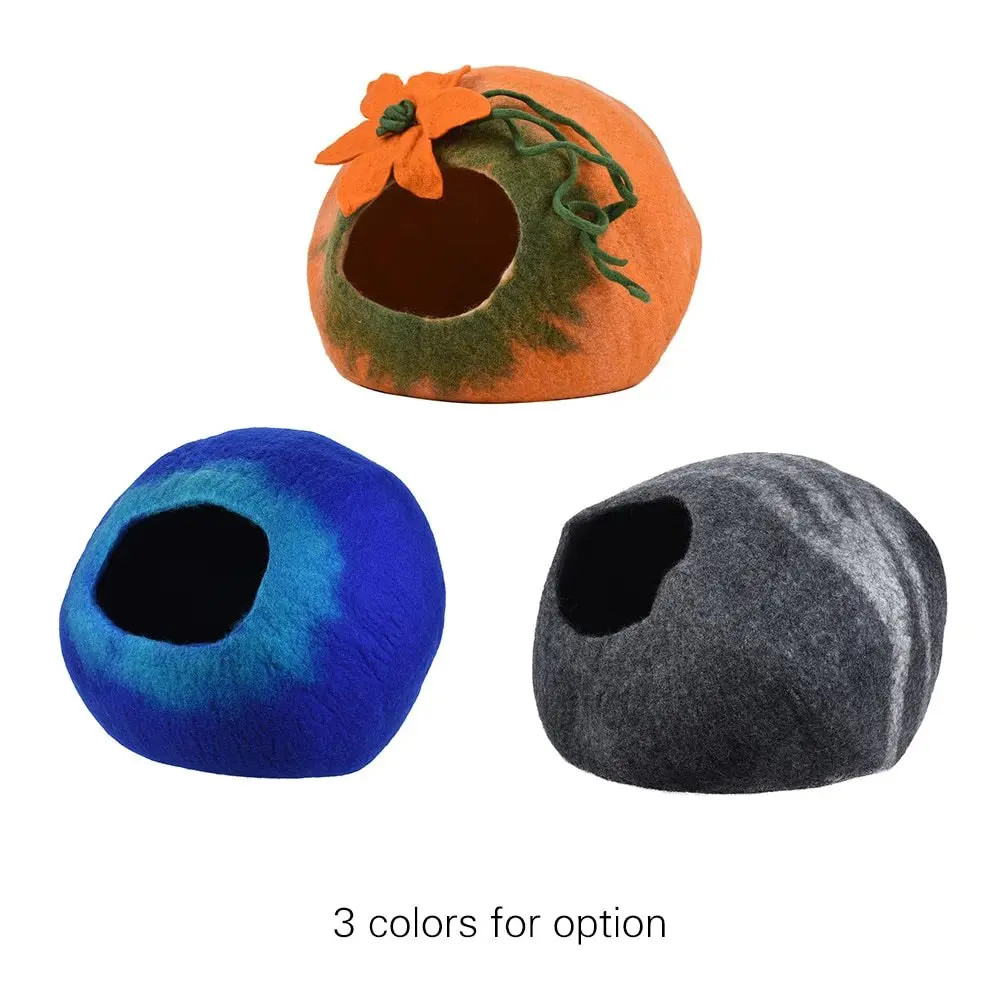 

Handcrafted Felted Wool Pet Cat Cave Bed Nest Soft Comfortable for Large Cats and Kittens