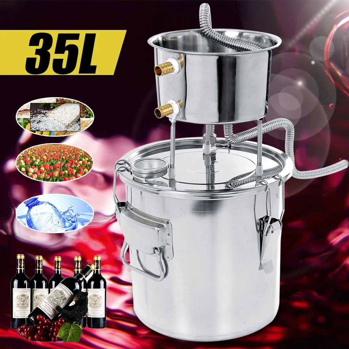 

11/22/35L Water Wine Alcohol Distiller Moonshine 304 Stainless Boiler Home Wine Making Set Home Bar Wine Beer Filter Making Tool