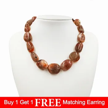 

LiiJi Unique Natural Sunstone Nugget Shape Beads Approx 15-20mm Choker Fashion Necklace 45cm Nice Party Gift