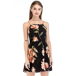 Для женщин Летнее мини платье элегантные пикантные Bohe пляжные наряды печати спагетти ремень с плечом спинки Мода Костюмы 2019 Новый # F