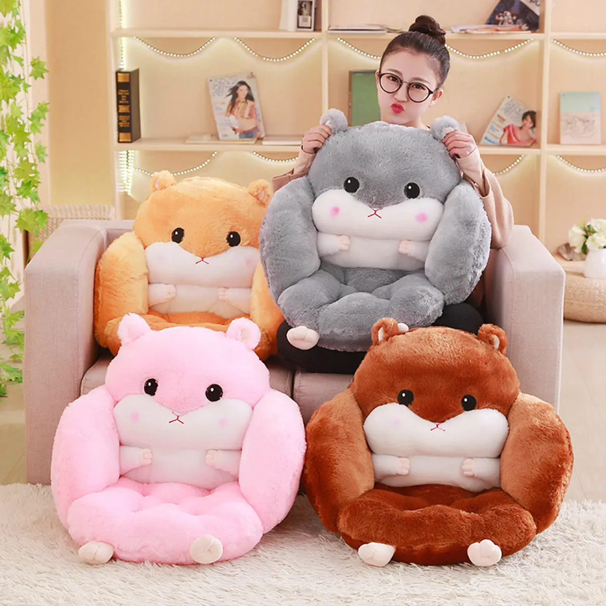 

Cartoon Hamster Soft Seat Cushion Pillow Kawaii Plush Home Office Waist Pillow Chair Cushion Home Decoration Baby Toy Gift