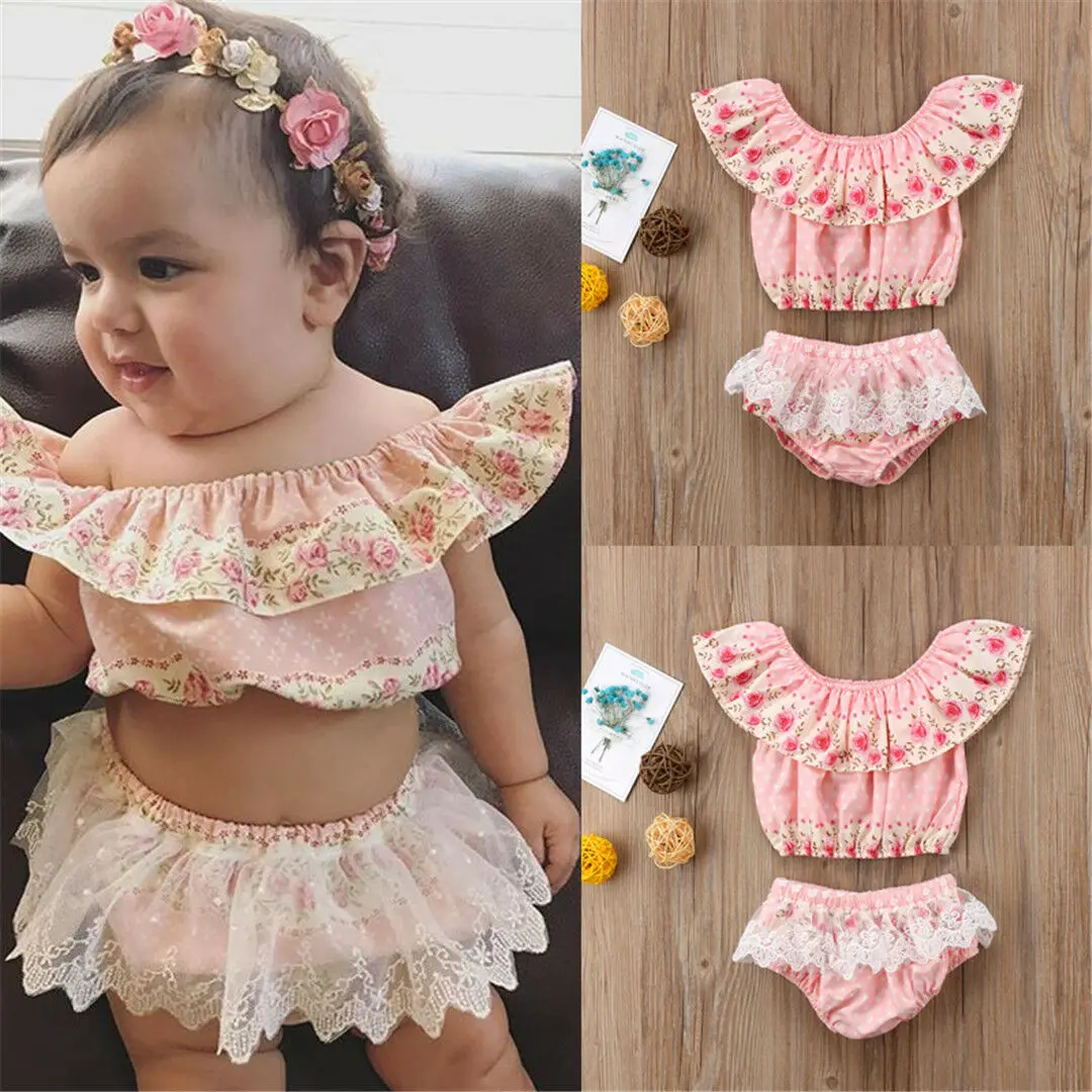 

Pudcoco Girl Set 0-24M Newborn Baby Girls Floral Lace Tops Blouse Pants Shorts Briefs Outfits Clothes