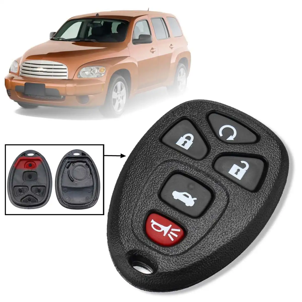 5 Buttons Remote Key Shell Keyless Fob Case Rubber Pad Alarm Remote Start Replacement for Buick Lucerne Cadillac DTS Chevrolet Impala Monte Carlo Black