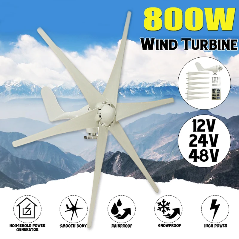 

800W 12V 24 V 48 Volt Six Blades Wind Turbine Generator Horizontal Wind Generator Fit for Home lights Or Boat