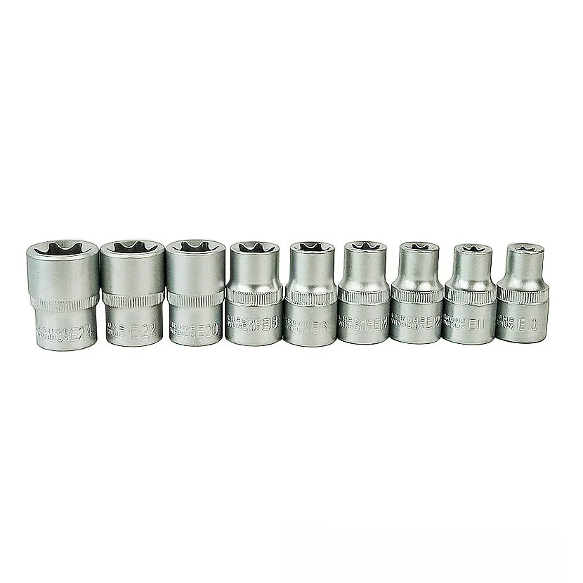 9Pcs 1/2 Plum Hex Socket Set Torx Star E Socket Sleeve Nuts Driver Bits E10-E24 Household Machine Car Repair Wrench Sleev