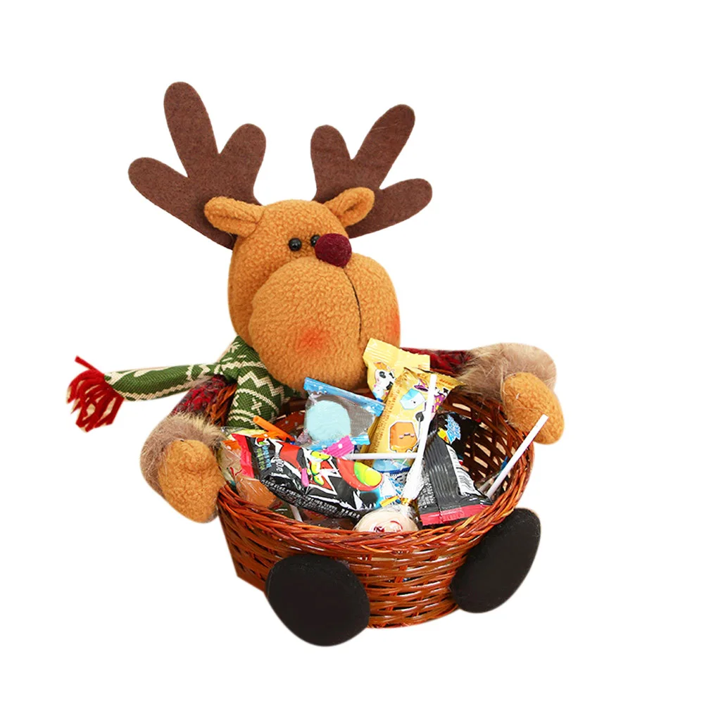 

Cute Christmas Candy Storage Bamboo Xmas Gift Holder Basket Home Desktop Decoration Storage Basket Gift Ornament