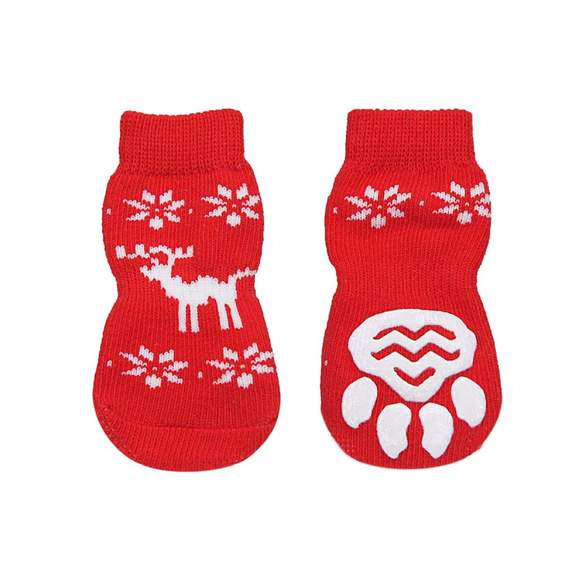 3 пары рождественских домашних животных противоскользящая обувь мягкие хлопковые носки для собак теплые олень снеговик дерево снежинка узор собака носки для вечерние