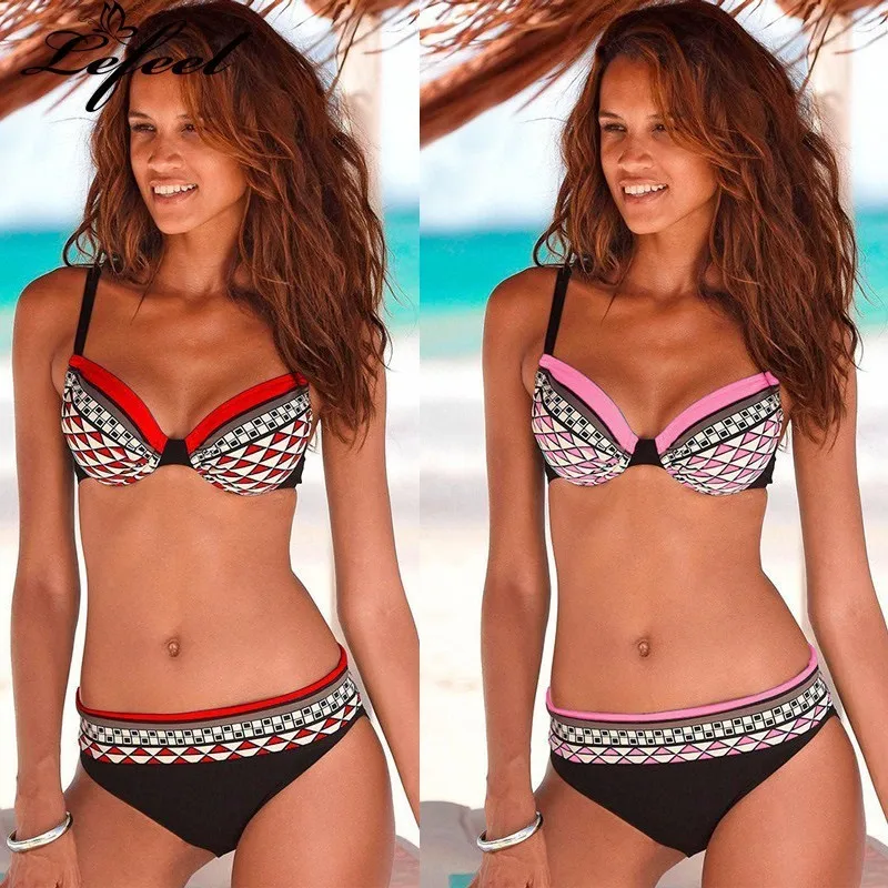 Lefeel Sexy Bordered Bikinis Set Solid Bikini 2019 New Print Swimwear Push Up Swimsuit Floral Women Bathing Suits Biquini |