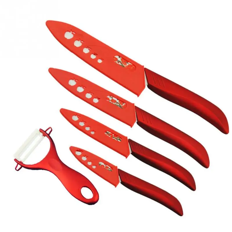 

New Ceramic Knife Sets 3/ 4/ 5/ 6 inch Household Knives with Red Flower Covers Kitchen Cooking Cutters Cookware Kits