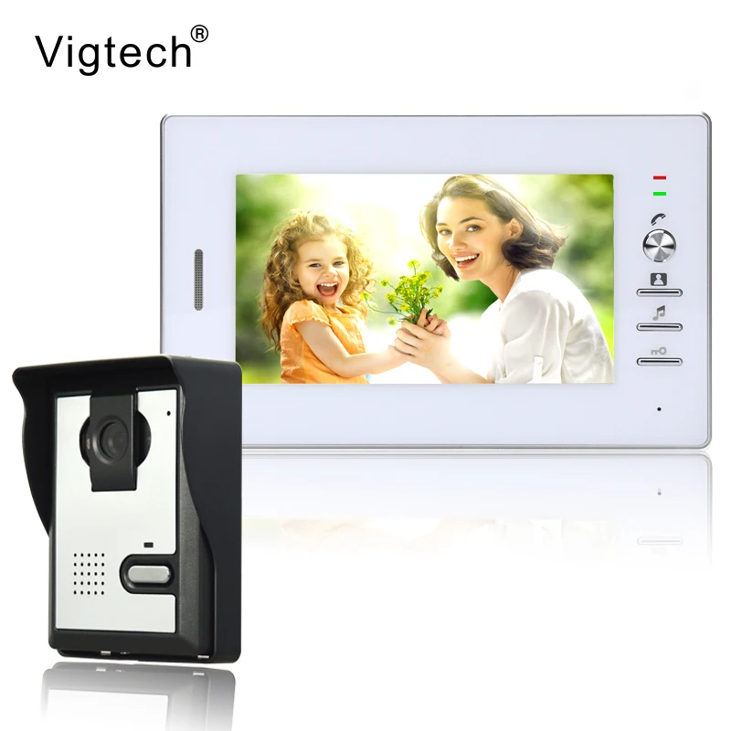 

Vigtech Visual Intercom Doorbell 7''TFT LCD Wired Video Door Phone System Indoor Monitor 700TVL Outdoor IR Camera Support Unlock