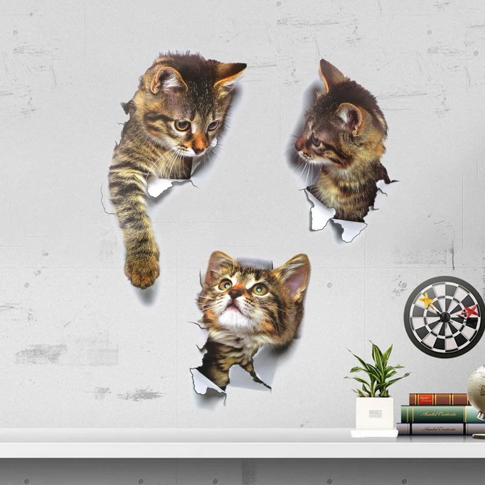 

Home Decor Toilet Stickers Animal Vinyl Decals Wall Sticker 3D Cats Poster Home Decoration
