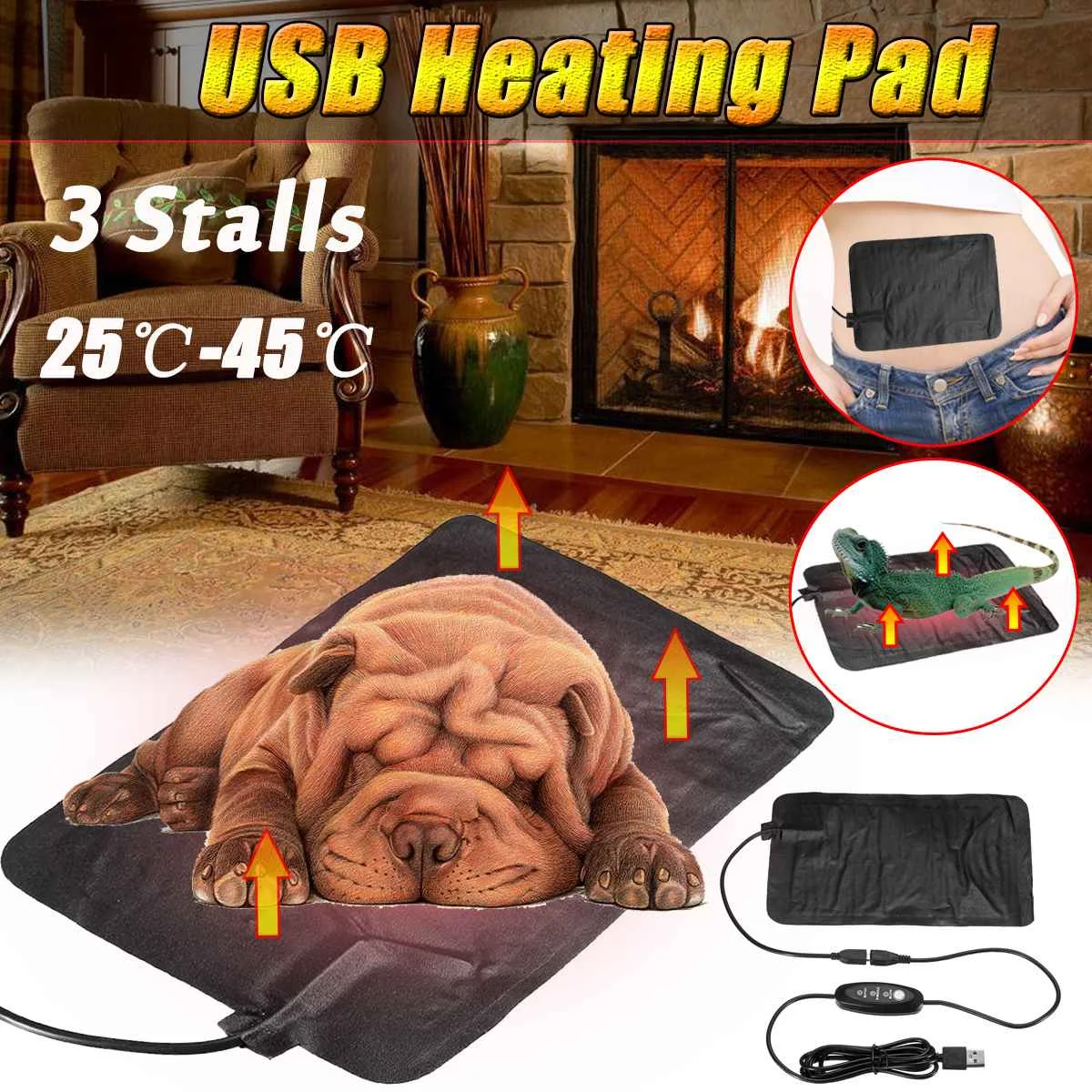

5V USB Electric Warming Heating Pad Waist Thermal Jackets Clothes Heating Reptile Pet Heating Pad Winter Warming Cushion Bed Mat
