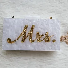 [Telastar] Ins, акриловая сумка, Женский вечерний клатч, жемчужно-белый с золотым блеском, именная сумка с надписью Mrs, роскошный бренд