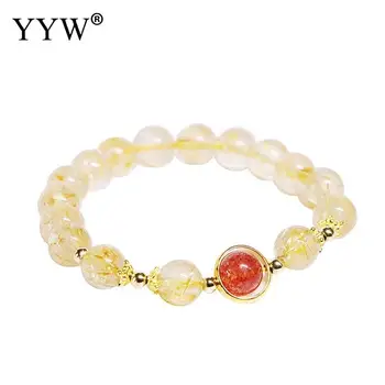 

2019 Trendy Modern Girl Bracelet Strawberry Quartz Round Natural for Woman Yellow 150mm Bangle Jewelry Best Friends Gift