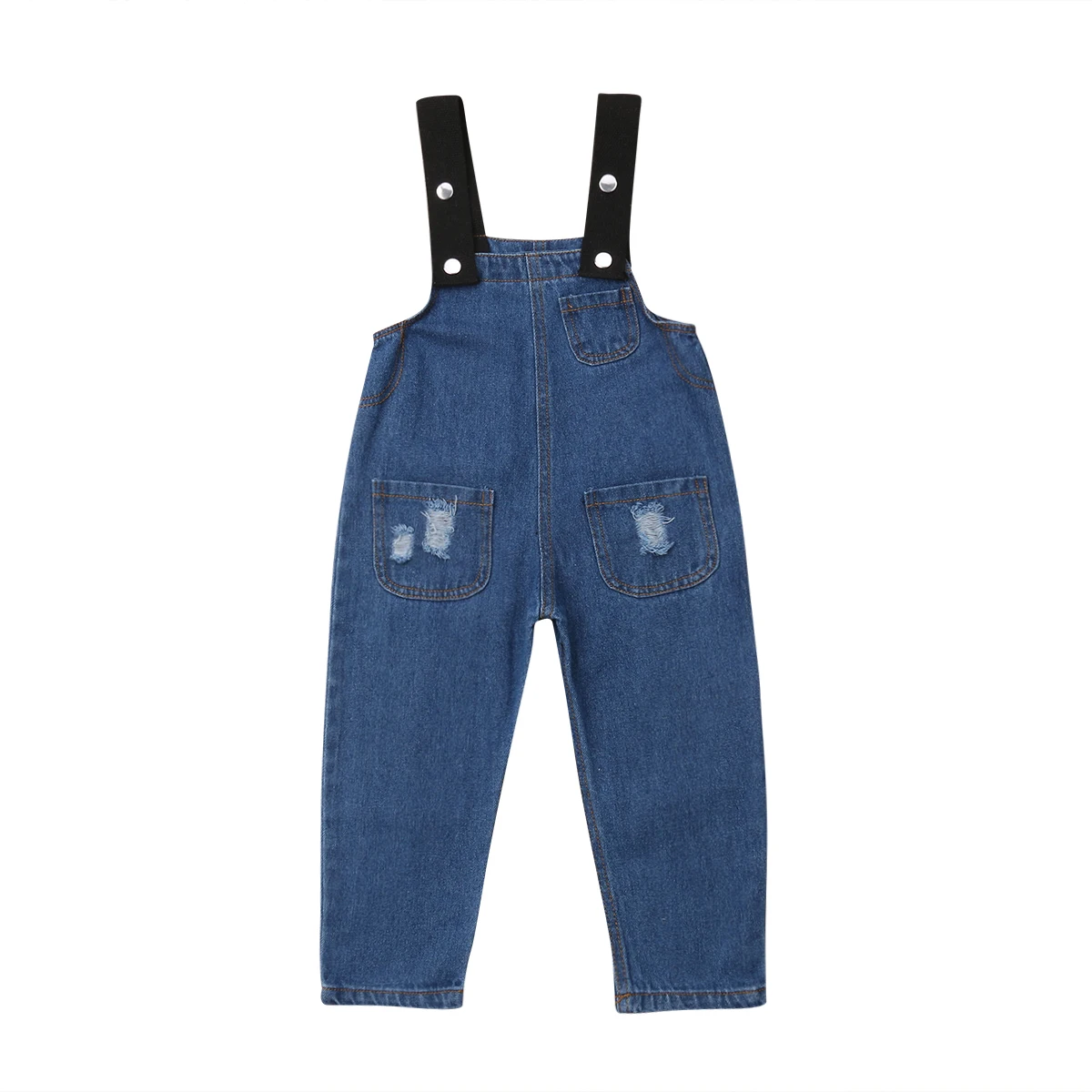 

2-7Y Toddler Kids Baby Boy Girl Sleeveless Pocket Hole Denim Overalls Jumpsuit Playsuit Denim Pant Clothes