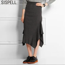 SISPELL женские юбки с оборками Эластичная Высокая талия Асимметричная прямая облегающая юбка миди Femlae Весенняя корейская мода Новинка