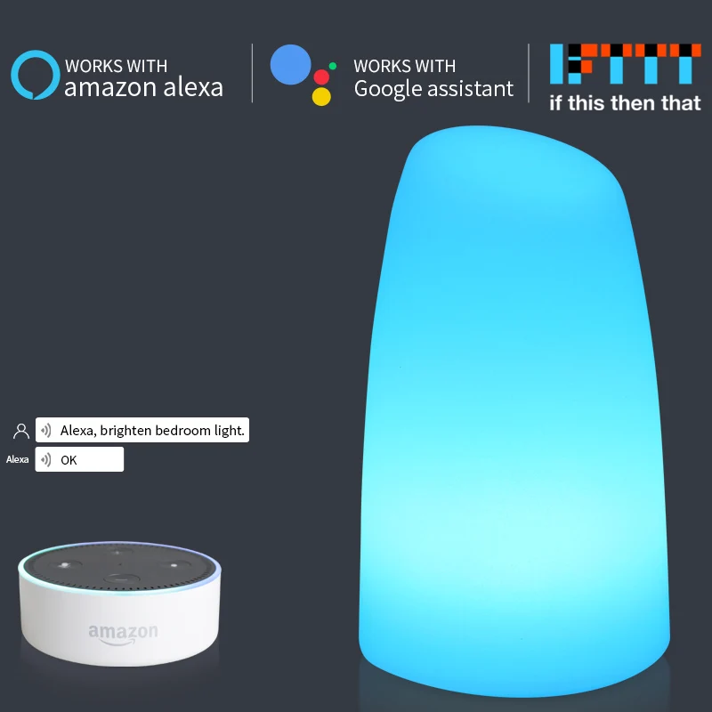 

Oblique Cylinder WiFi Smart Table Lamp Compatible with Alexa Voice Control Hand Touch LED Ambient Night Light Controlled by APP