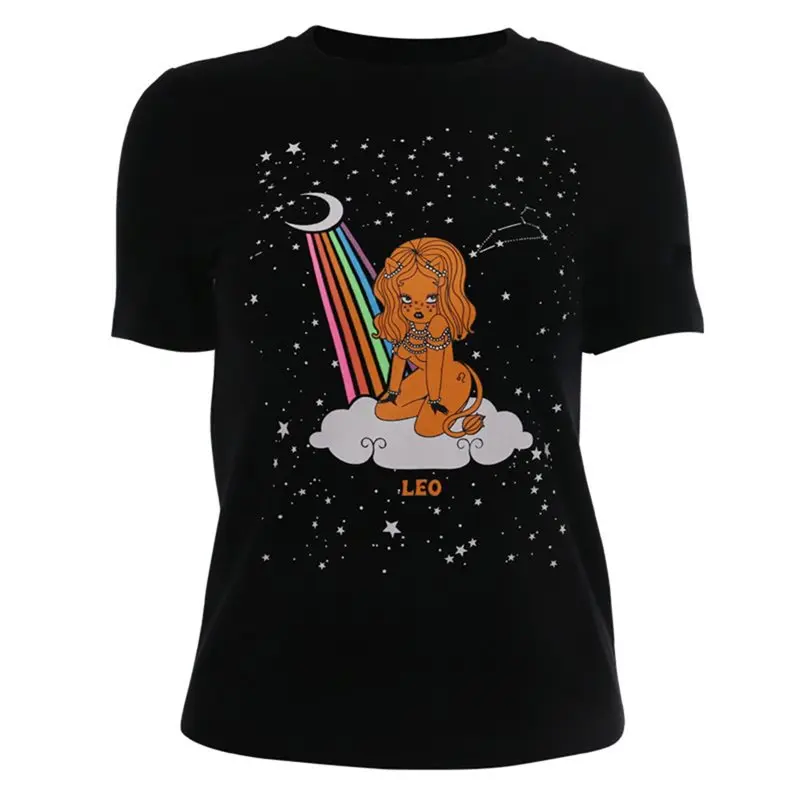 

Summer Funny T Shirts Women Cartoon Graphic Tees 2019 Gothic Star Print Trendy Streetwear Black Top Girl Slim Casual Tee Shirt