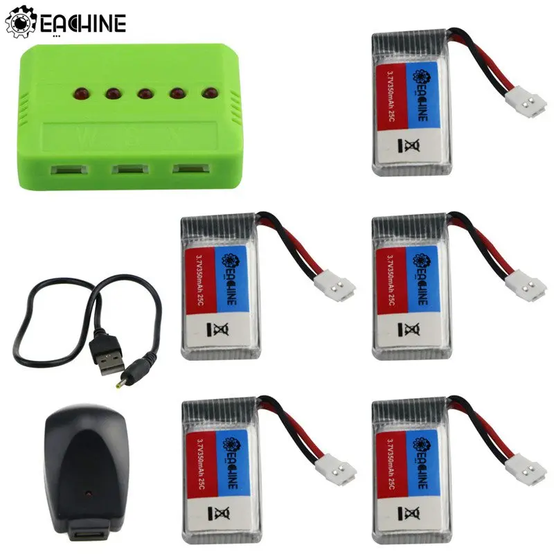 

Eachine E016H RC Quadcopter Spare Parts 5Pcs 3.7V 350mAh Rechargeable Lipo Battery with 5-in-1 Charger Adapter
