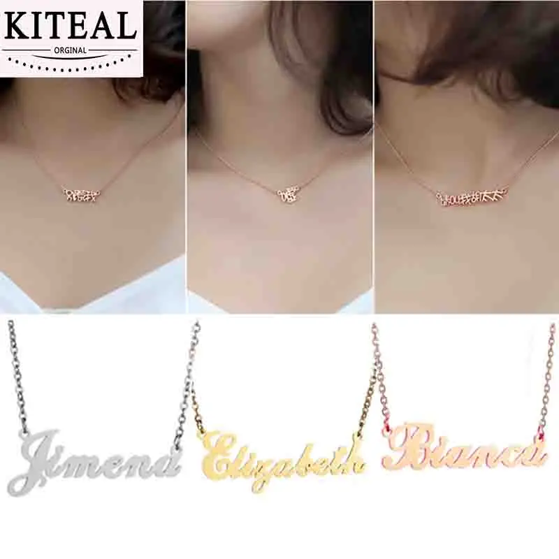 Kiteal New Personalized Custom Name Necklace Stainless Steel Necklaces for Women Simple Style Pendant Dropshipping|Ожерелья с