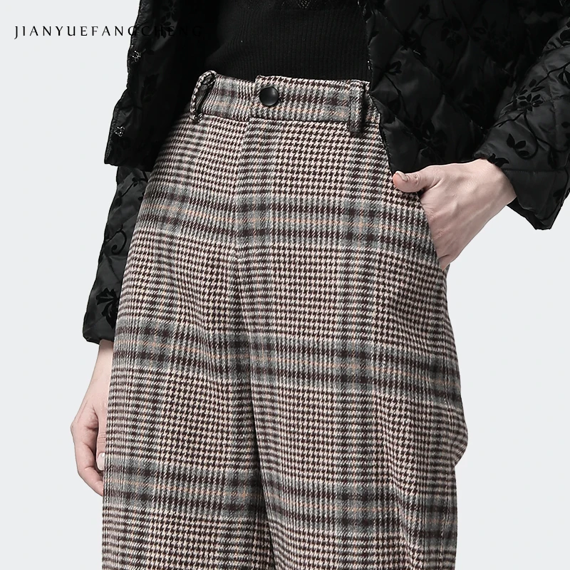 Casual Winter Pants Women 2019 Plus Size Warm Wool Ladies Pants Trousers Plaid Office Lady Wide Leg Pants Long Pantalon Casual Winter Pants Women 2019 Plus Size Warm Wool Ladies Pants Trousers Plaid Office Lady Wide Leg Pants Long Pantalon