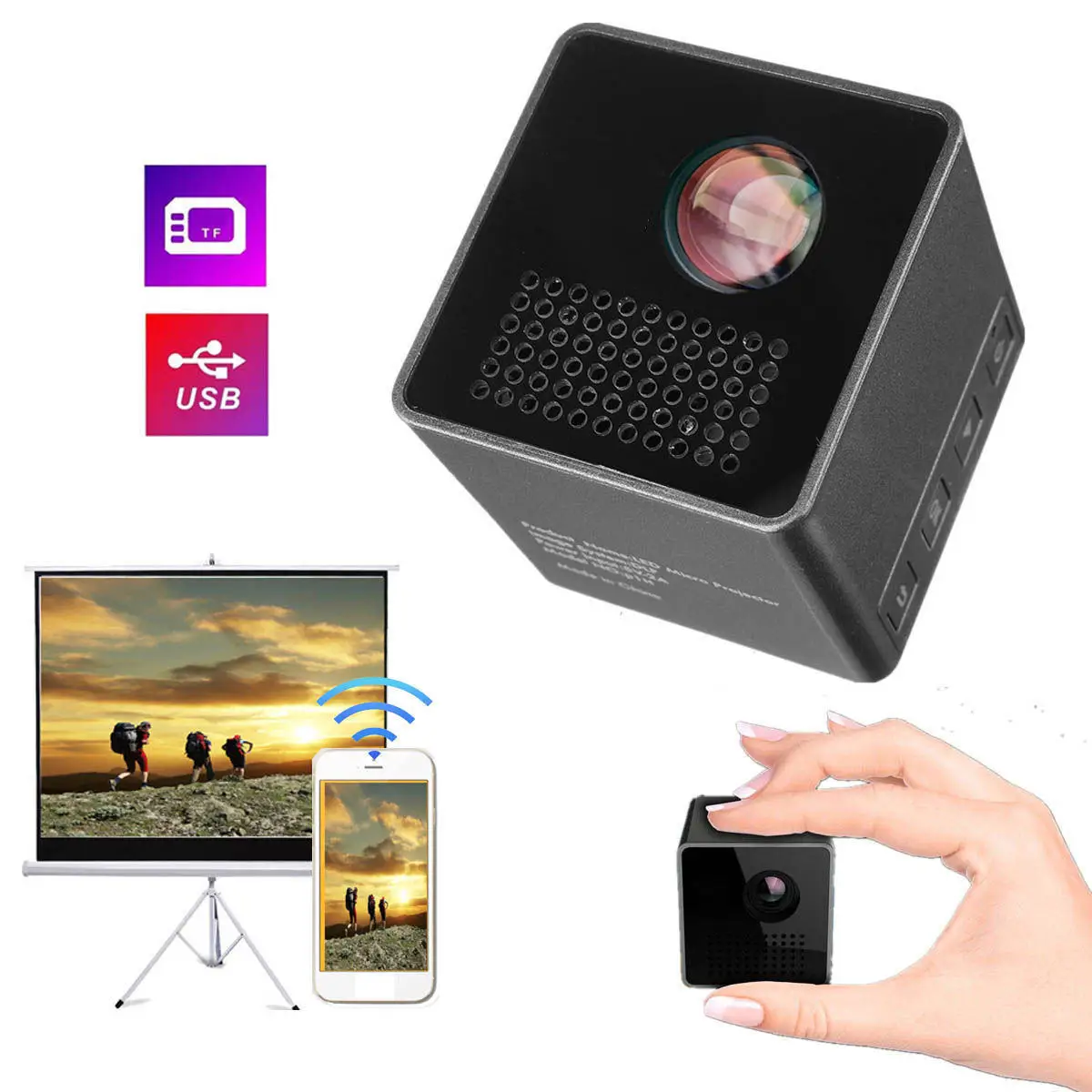 

P1+ WIFI Mini Projector for Pocket Size Smart Micro Proyector 30 Lumens Good quality Support TF USB
