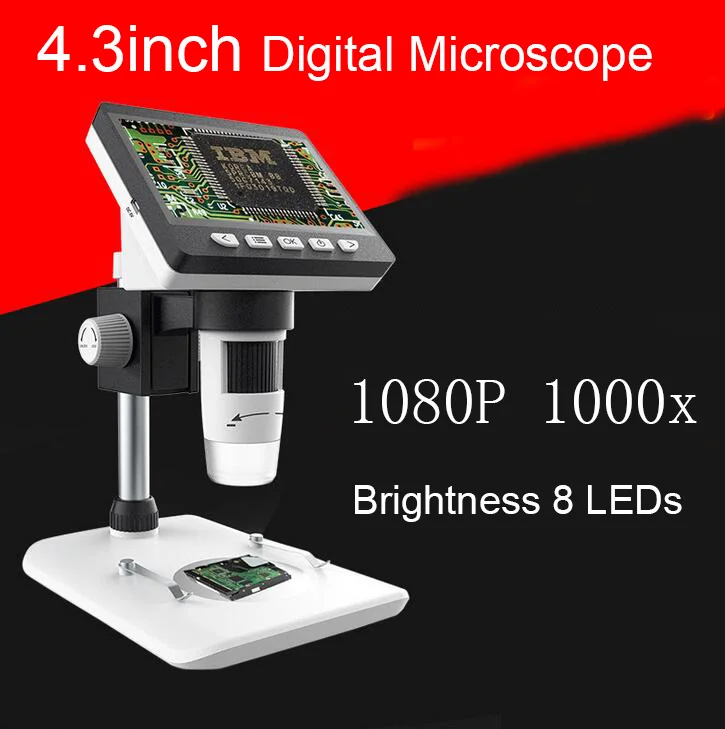 

1000x 3.6MP USB Digital Microscope With Aluminum Alloy Stent 4.3 Inches HD LCD Display for PCB Motherboard Repair