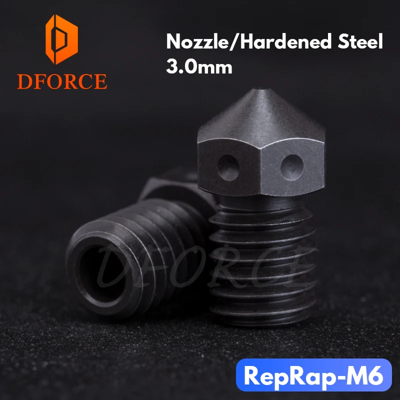 

DFORCE Hardened Steel RepRap M6 Nozzle 0.4/3.0MM V6 Nozzle for printing PEI PEEK or Carbon fiber filament for E3D hotend