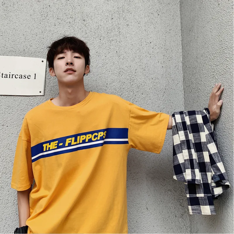 

Men's T-shirt 2019 summer new five-point short-sleeved loose large size M-5XL letter embroidery casual youth men's clothing