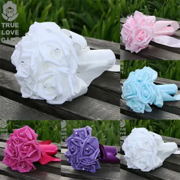 

Hot Colourful Artificial Fake Flower Artificial Foam Roses Flowers With Stem Wedding Bride Bouquet Party Home Decor