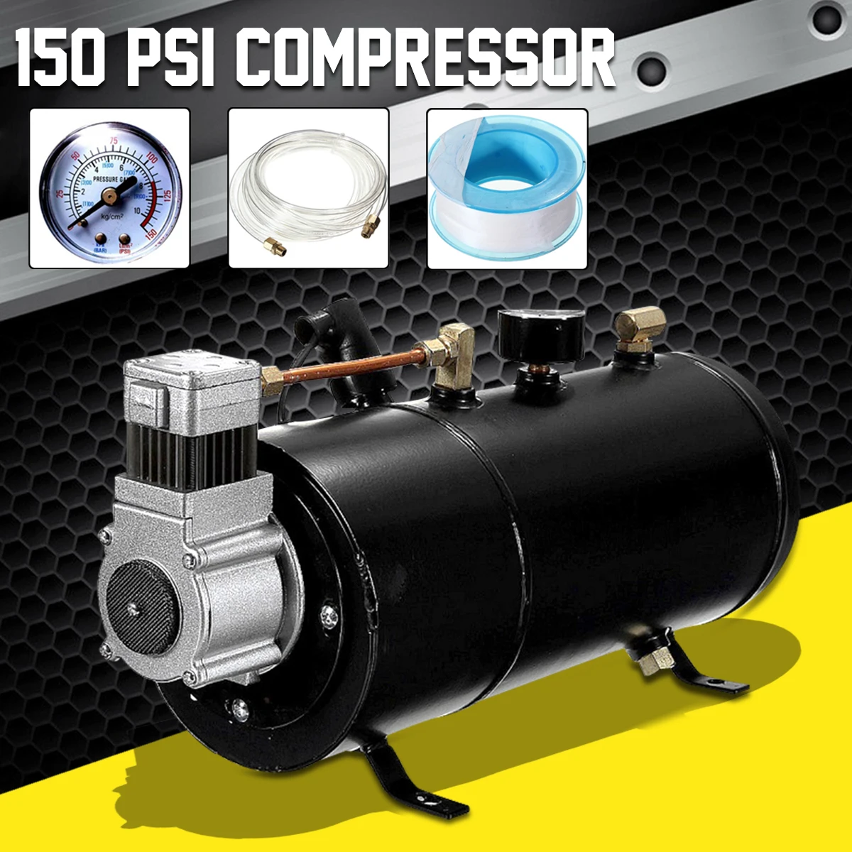 

150 PSI 12V Compressor Electric Air Compressor with 3 liters Tank Capacity for Air Horn Train Truck Auto Bicycles Tire H004