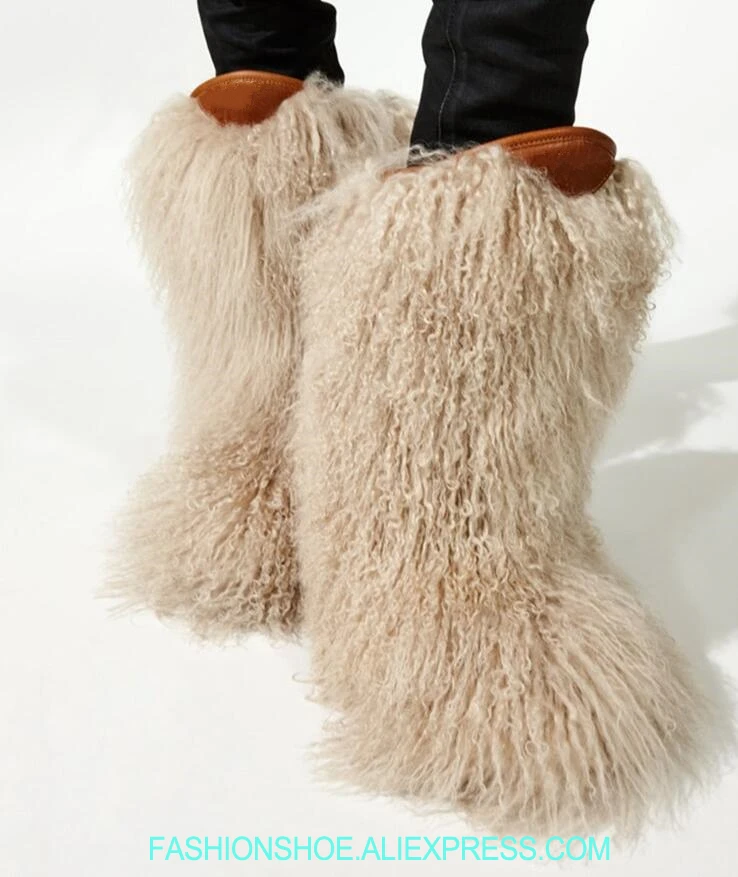 

2019 Winter Fashion Faux Fur Women Mid-Calf Snow Boots Round Toe Ladies Slip On Warm Boots Cool Flat Boots Size 42 Street Style