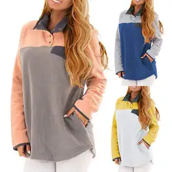Теплые осенне-зимние модные женские Цветные Лоскутные плотные Свободные толстовки с капюшоном, свитера, пуловеры для девочек