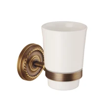 Soporte de doble taza antigua de cobre elegante montado en la pared cepillo de dientes estante para vasos Vasos de cerámica soportes para Baño