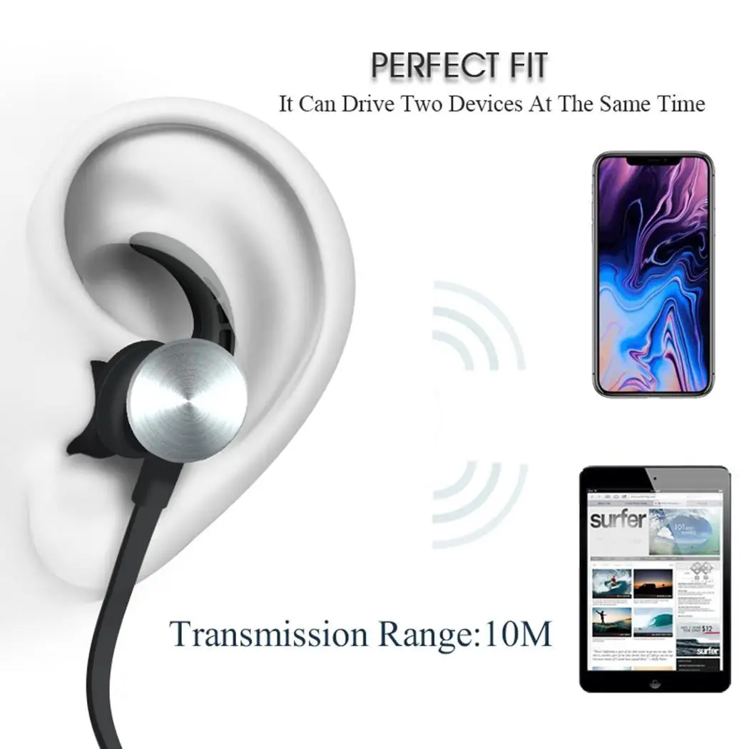 Bluetooth стерео наушники гарнитура Беспроводной магнитные V5.0 10 м черный белый 150 H 6