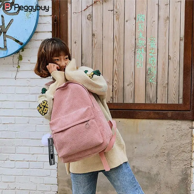 

Corduroy Backpack Mini Shoulder Women Travel Teenager Girl Simple Fashion School Backpack