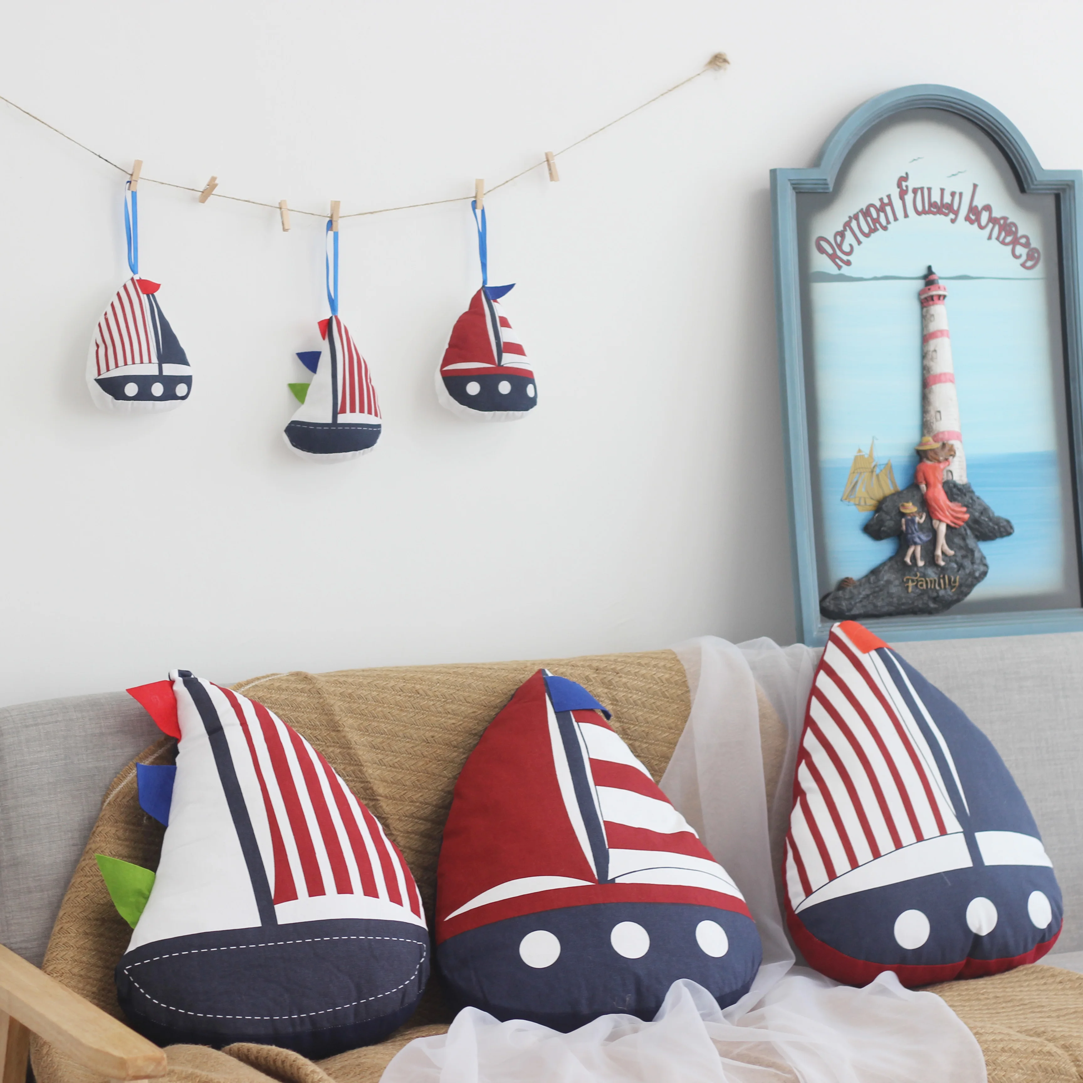 

3 styles Sailboat Cotton And Linen Soft Pillow Mediterranean Style Cushion Kids Home Sofa Decorative Birthday Gift handmade