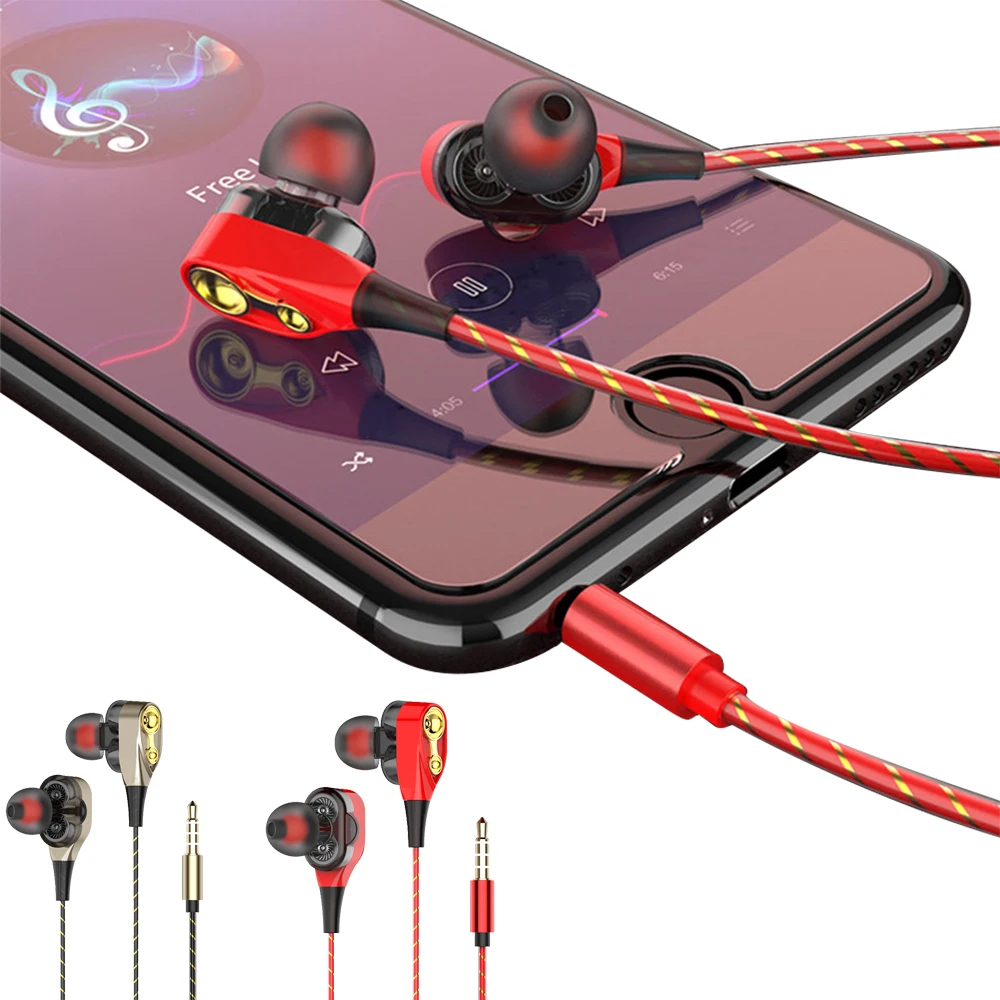 

In-ear Headset Dual Drive Stereo Earphone Earbuds Bass 3.5mm Earphones With Mic Earphones For IPhone Huawei Xiaomi