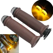 Высококачественный 7/8 ''(22 мм) мотоцикл коричневый руль бар конец с янтарным двойным световым штекером черный Универсальный 12 В