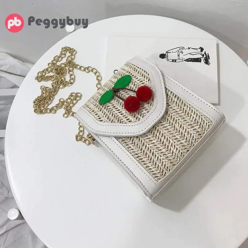 Соломенная Сумка ручной работы винтажная плетеная из ротанга на плечо вишневая