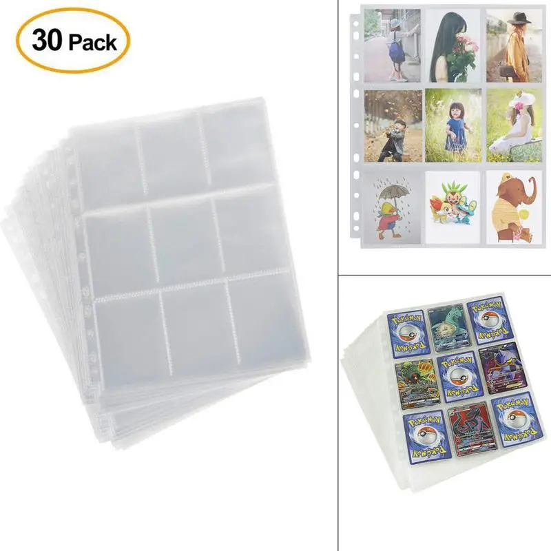 30 pack/set insérer du haut 9 poches/page Transparent cartes de jeu de société Page protecteur de carte à collectionner pour la Page des cartes à collectionner magiques